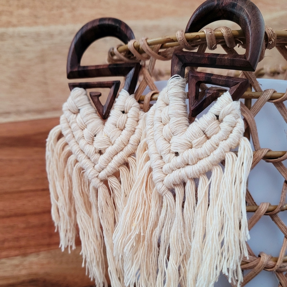 Macrame Triangle Spiral Gauges Earrings